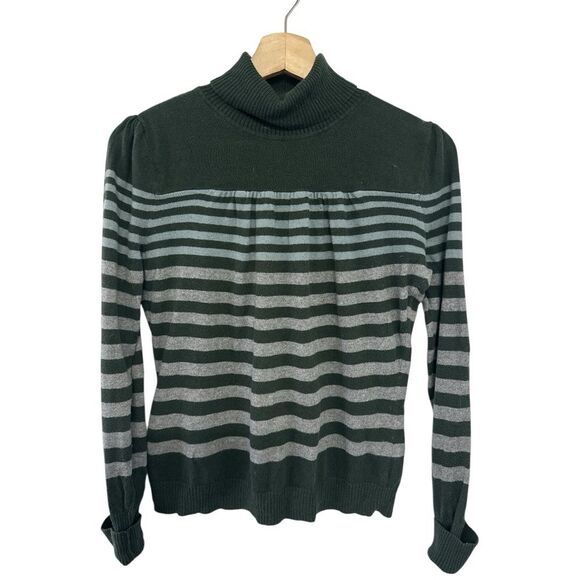 Vintage a.n.a. Gray Black Stripe Turtleneck Sweater Size Medium Petite Y2K Boho - Picture 1 of 3
